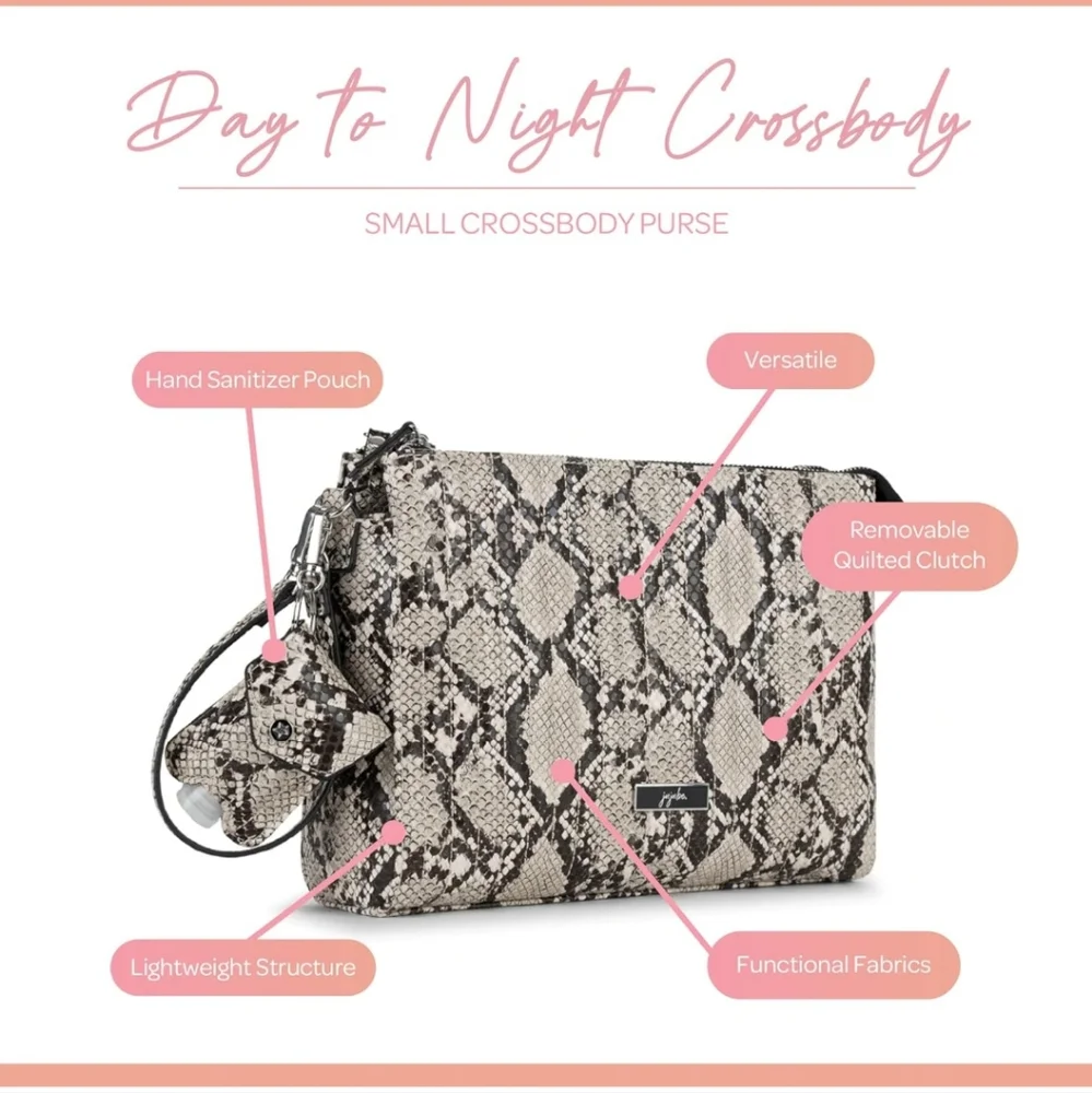 JuJuBe | Day to Night Crossbody Bag, Designer Small Crossbody Purse snakeskin